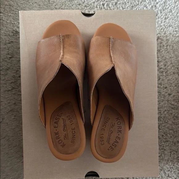 Kork-Ease Brown Tan Leather Mules with Block Heel - Picture 5 of 11